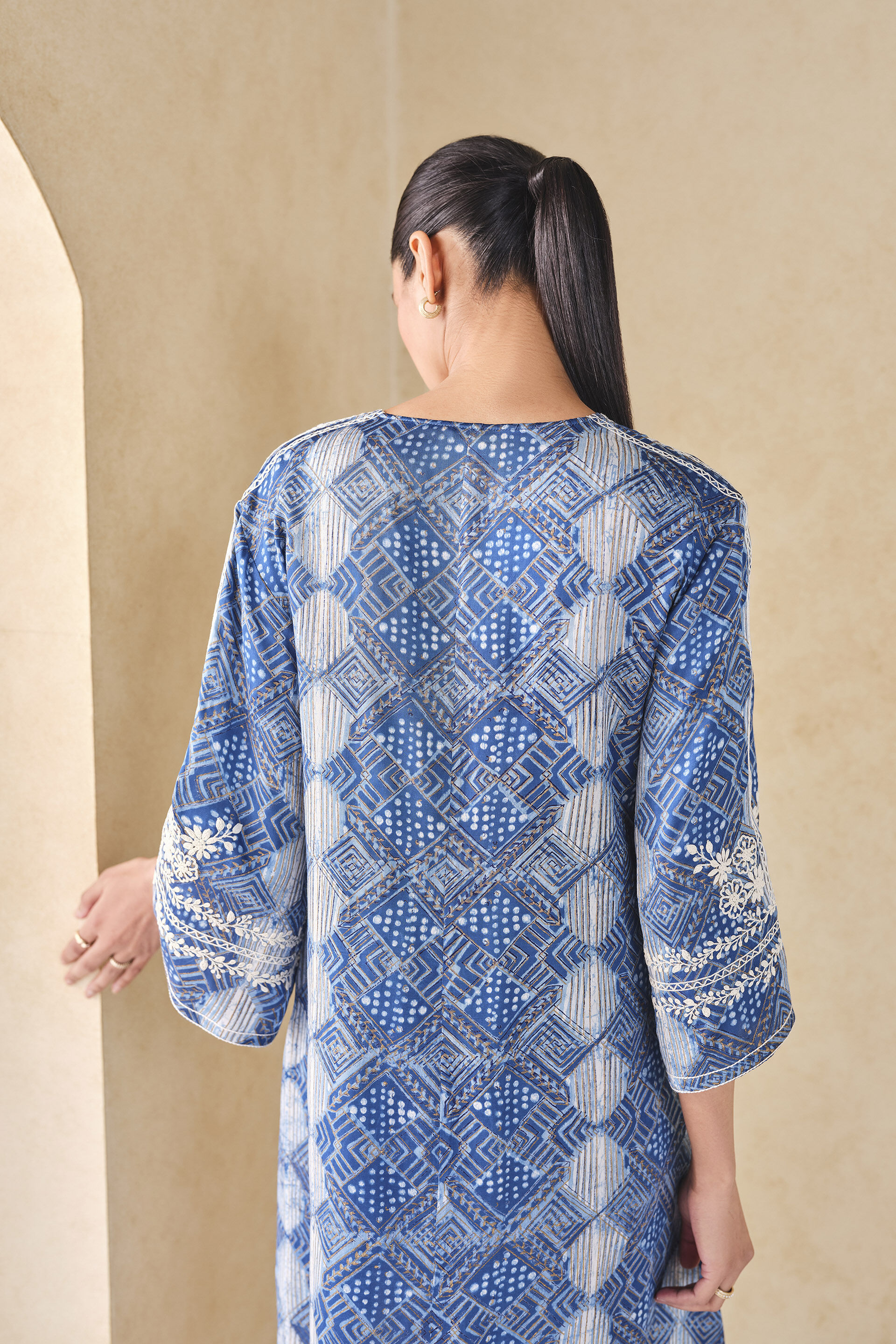 Landscape Handcrafted Dabu Dress - Blue, Blue, image 6